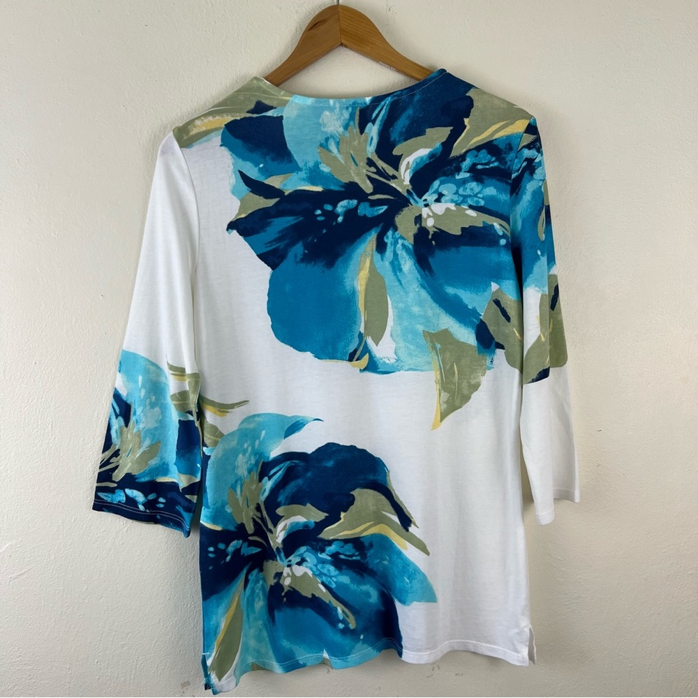Chicos Iris Bloom Floral Petals Modal Cotton Blend 3/4 Sleeve Tunic - Picture 11 of 11